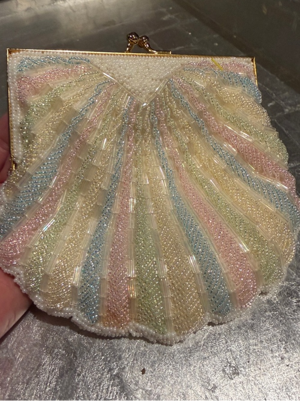Rainbow pastel Beaded Shell Mermaid Clutch Purse Beach Bride summer